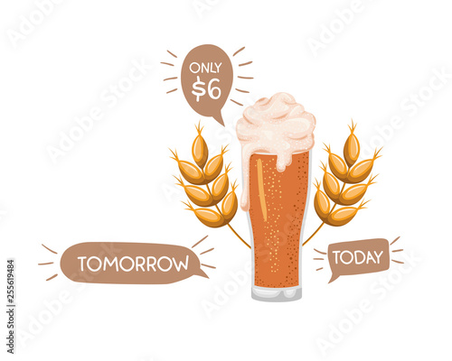 beer with foam and wheat isolated icon