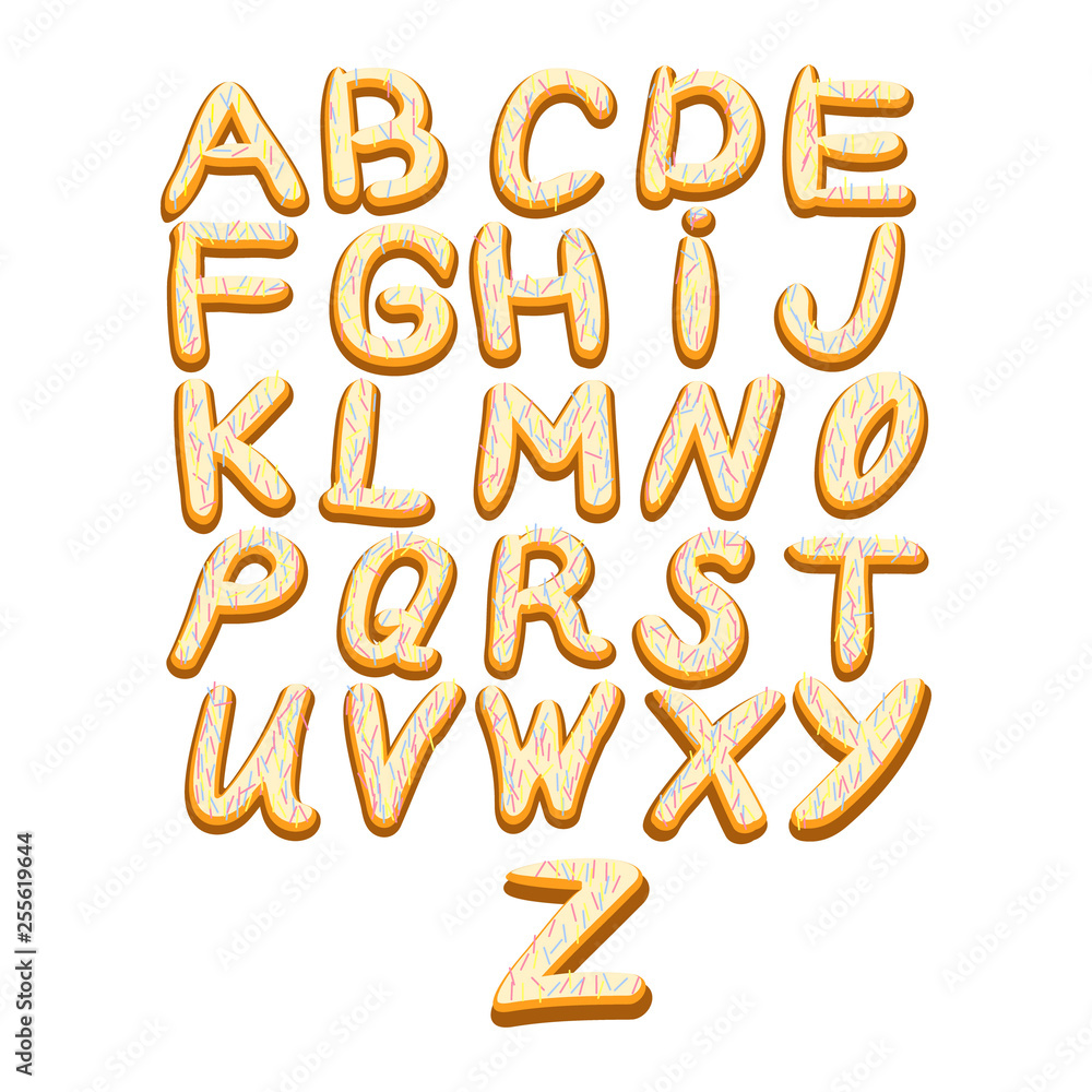 Icing letters. Sweet alphabet, font in the form of cookies with icing. Glaze font. Icing letters. Sweet alphabet, font in the form of cookies with icing. Glaze font.