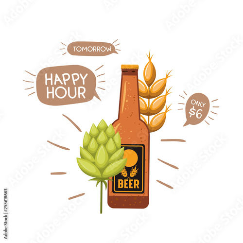 bottle of beer and wheat isolated icon