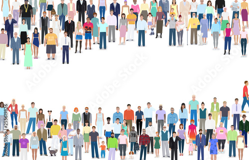Many different people, group, place for text, vector illustration