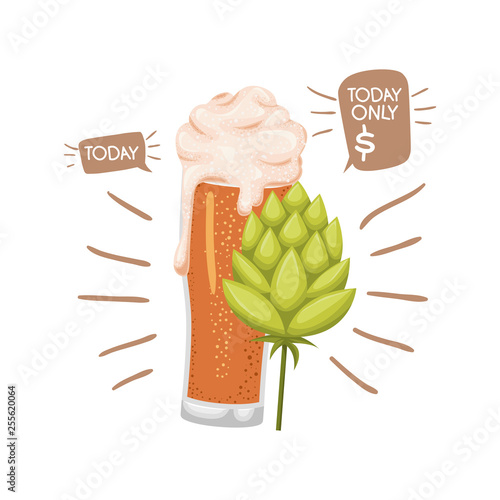 beer with foam and pinecone isolated icon