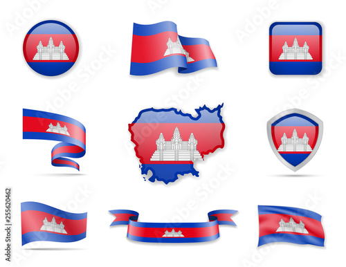 Free Download Cambodia flags collection. Vector illustration set flags and outline of the country. - GFXLoad