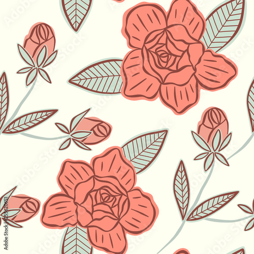 Roses and Buds Seamless Repeat Patterns