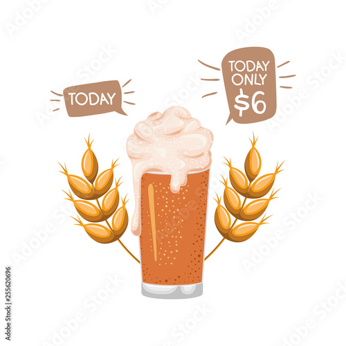 beer with foam and wheat isolated icon