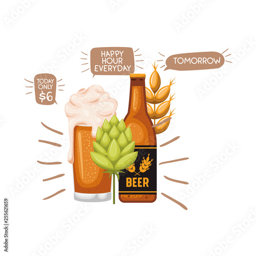 bottle of beer and glass isolated icon
