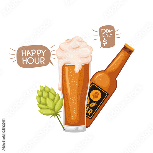 bottles of beer and glass isolated icon