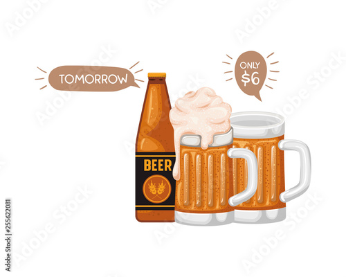 bottle of beer and glass isolated icon
