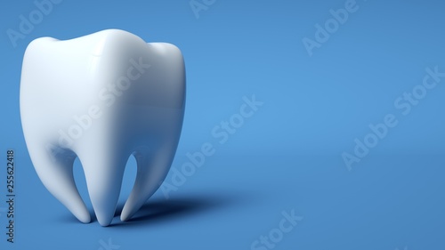 Teeth Isolated On The Blue Background. Dental And Medicine Concept - 3D Illustration