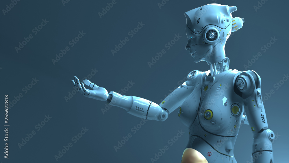 robot woman, sci-fi woman animation of the digital world of the future of neural networks and the artificial intelligence