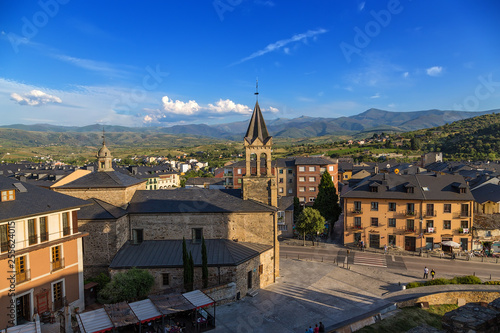 Ponferrada, Spain. Scenic view from the fortress wall: in the center - the church of San Andres, XVII. photo