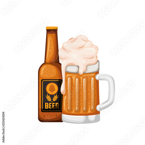 bottle of beer and glass isolated icon