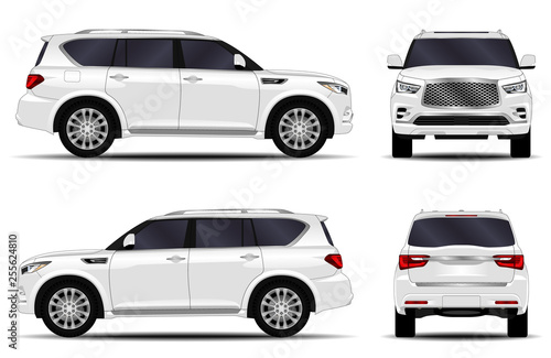 realistic SUV car. front view; side view; back view.