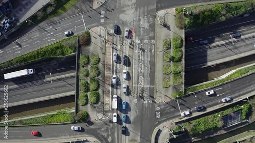 Aerial footage of the A50, A500 motorway, dual carriage way in the heart of the city of Stoke on Trent in Staffordshire, Commuters travel north and south on the roads photo