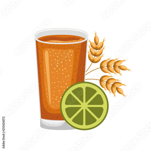 beer with foam and wheat isolated icon