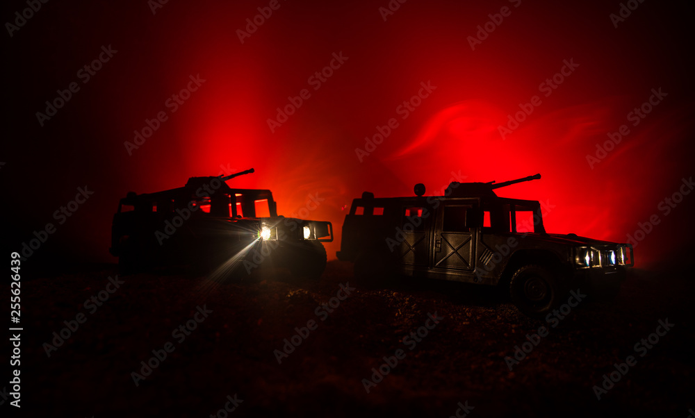 War Concept. Military silhouettes fighting scene on war fog sky background, Fighting silhouettes Below Cloudy Skyline At night. Battle scene. Army vehicle with soldiers. army War Concept. Military silhouettes fighting scene on war fog sky background, Fighting silhouettes Below Cloudy Skyline At night. Battle scene. Army vehicle with soldiers. army