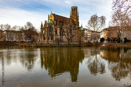 Johannes church reflecting in the fire lake