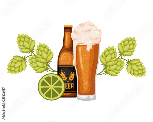 bottles of beer and glass isolated icon