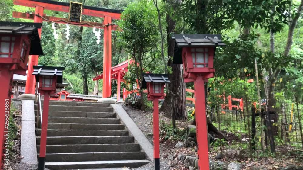 Walking up stairs to Torii gate to the entrance of monkey park in Kyoto, Japan. Walking up stairs to Torii gate to the entrance of monkey park in Kyoto, Japan.