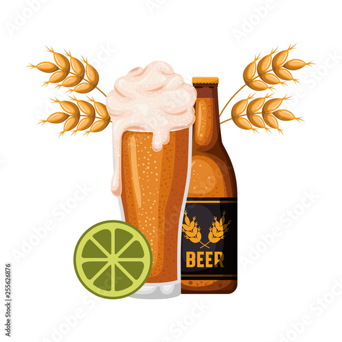 bottles of beer and glass isolated icon