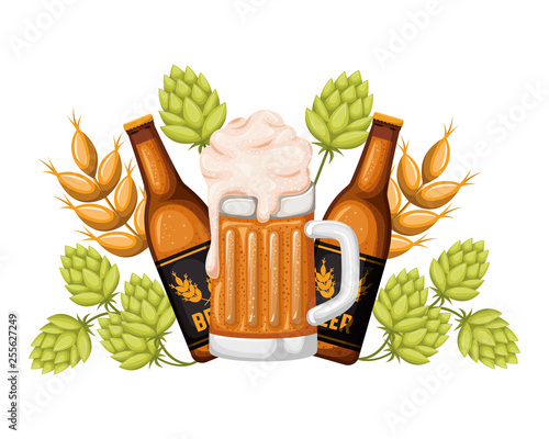 bottle of beer and glass isolated icon