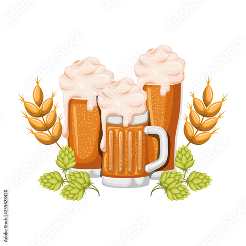 beer with foam and wheat isolated icon