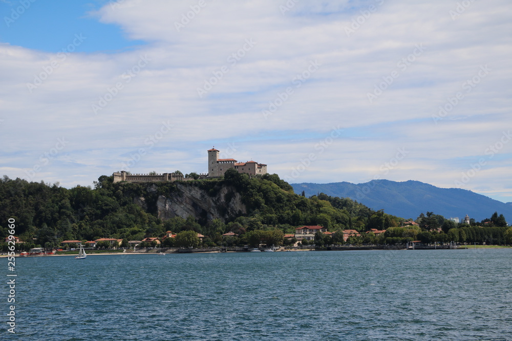 Rocca d'Angera in Angera view from Arona at Lake Maggiore, Italy