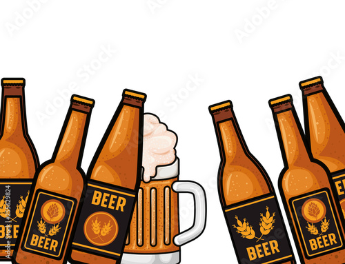 pattern bottle of beer and glass icon