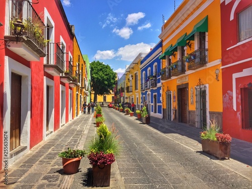 Colonial street in Puebla City, Mexico photo