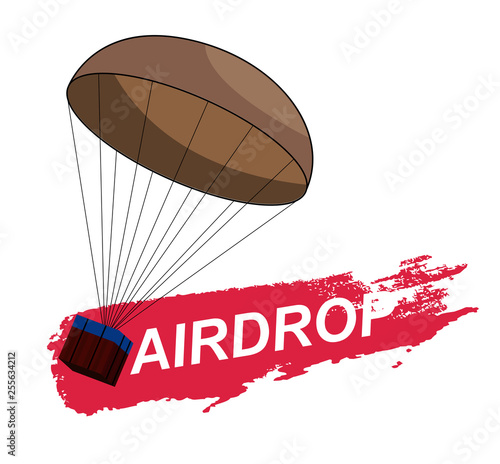Air Drop PUBG, from the game PlayerUnknown’s Battlegrounds. Vector illustration of the logo and the inscription Airdrop. Battle royal concept. PUBG photo