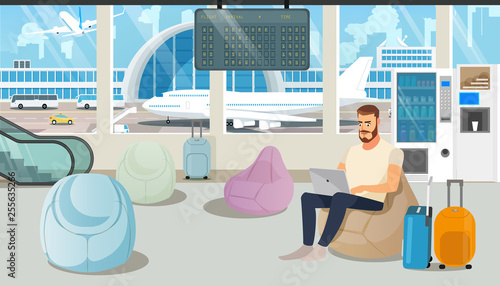 Airport Comfortable Waiting Room Cartoon Vector