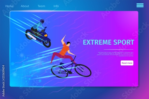 Extreme Sport Activity Banner, Biker and Motobiker