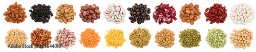 mix legumes isolated on white background. Top view. Flat lay photo