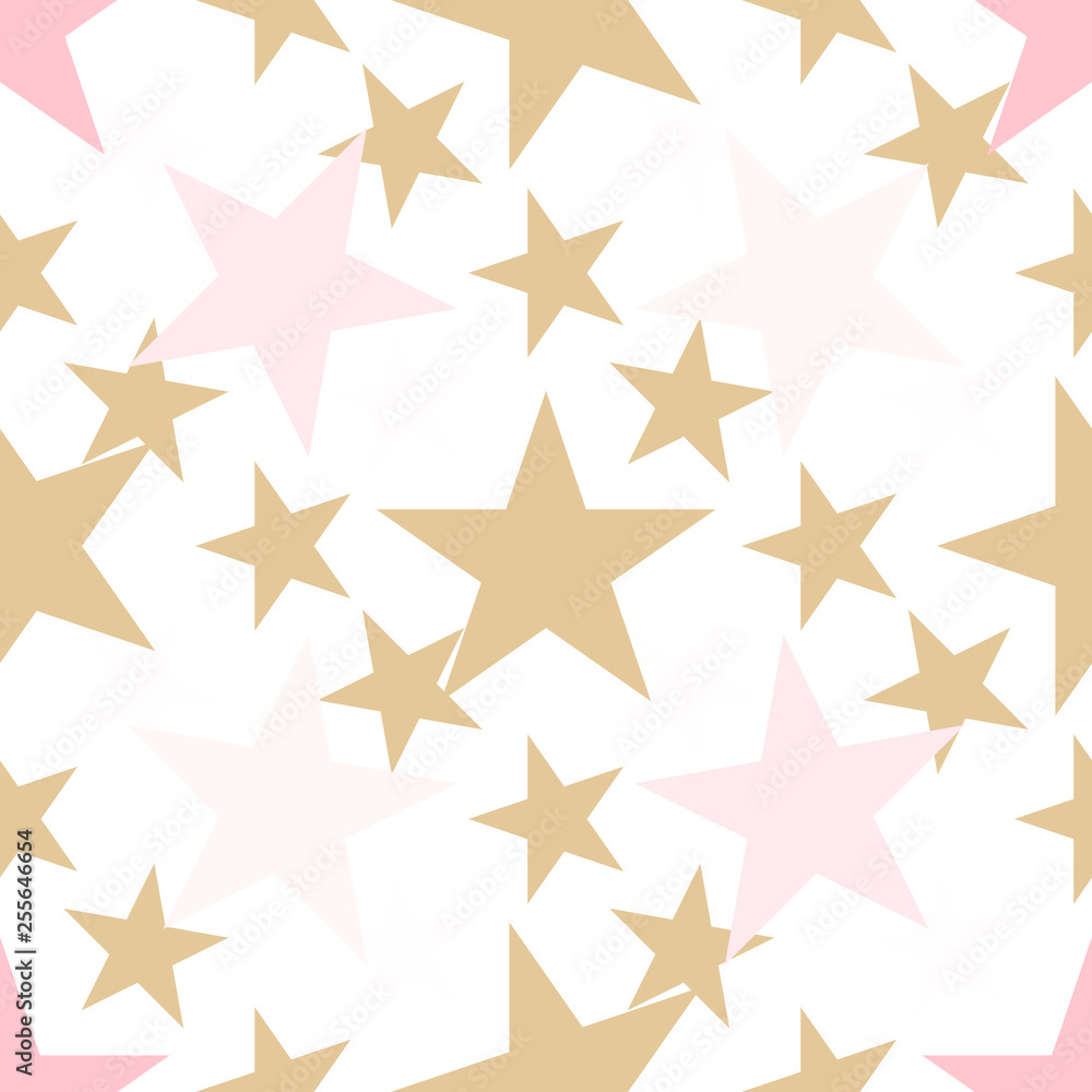 Seamless pattern with gold, pink stars on white background. Festive wrap, background. Vector illustration. Seamless pattern with gold, pink stars on white background. Festive wrap, background. Vector illustration.