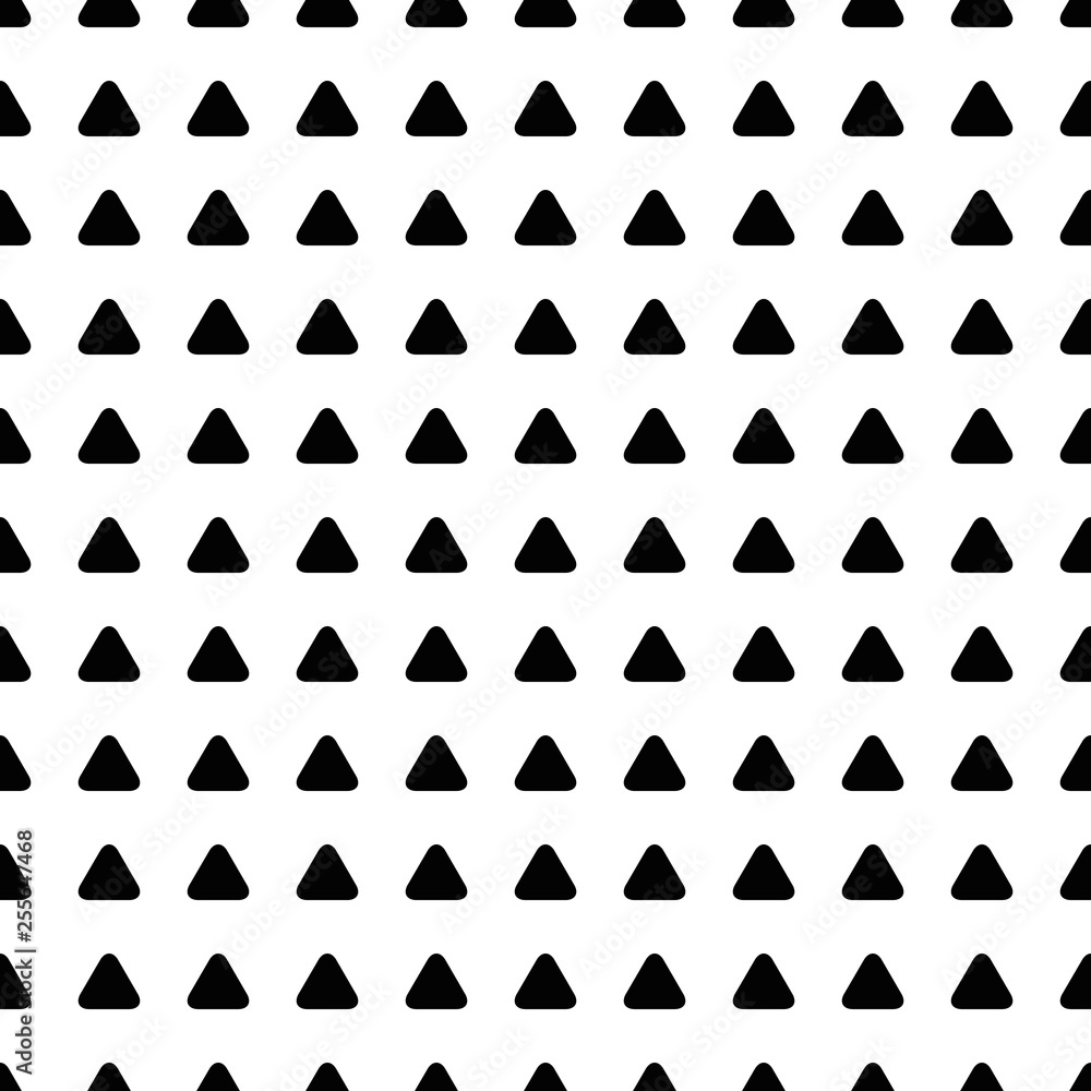 Black and white round triangle seamless pattern. Triangular geometrical background. Endless background of geometric shapes. Arrow seamless pattern. Vector.
