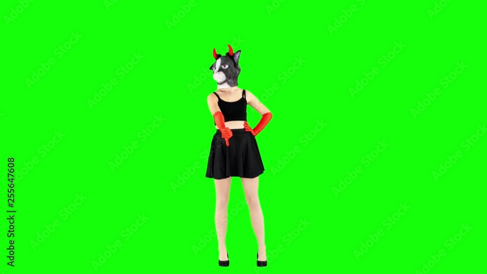 Dislike Shown By a Girl Wearing a Cat Shaped Latex Mask on Green Screen Dislike Shown By a Girl Wearing a Cat Shaped Latex Mask on Green Screen