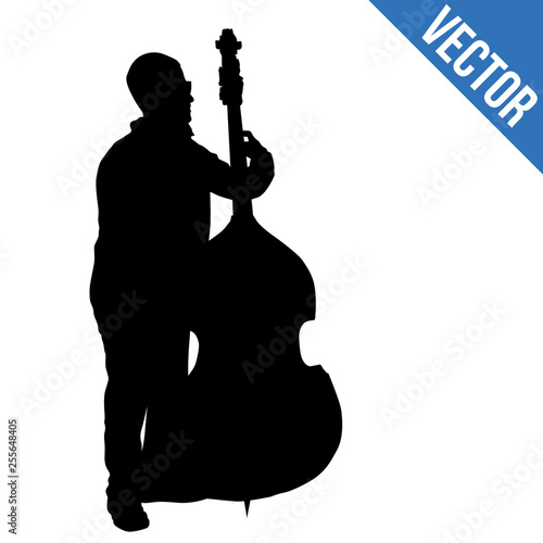 Man silhouette playing double bass