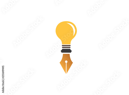 Fountain pen in a light bulb for logo design vector lamp icon draw an illustration