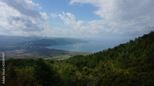 Mediterranean sea landscape, blue sea and green forest on the island © Fizzl