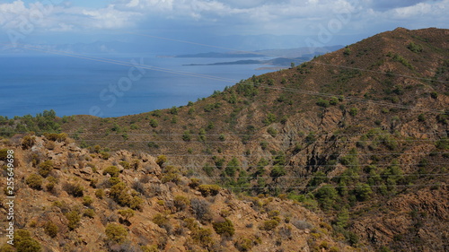 Mediterranean coast, shore or bay seascape Summer day landscape with the sea and trees. Blue Sea scenery with blue sky, Paradise in mediterranean. Holiday and vacation in