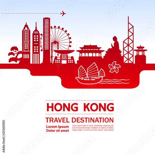 Hong Kong travel destination vector illustration.