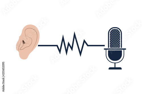 ear with sound wave and microphone
