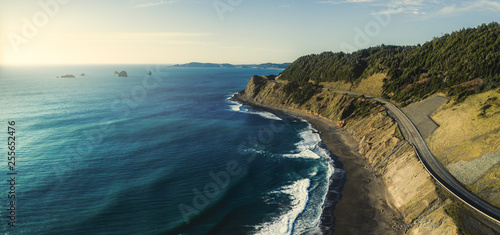Pacific Coast Highway 101 in Oregon near Port Orford and Humbug Mountain, taken from the air with a drone photo