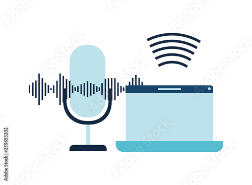 laptop with voice assistant icon