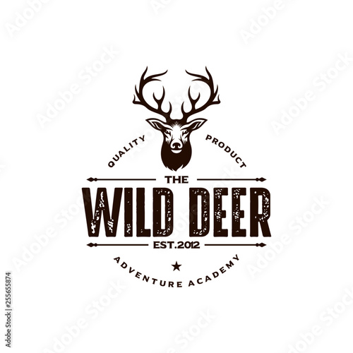 Vintage deer hunter logo design