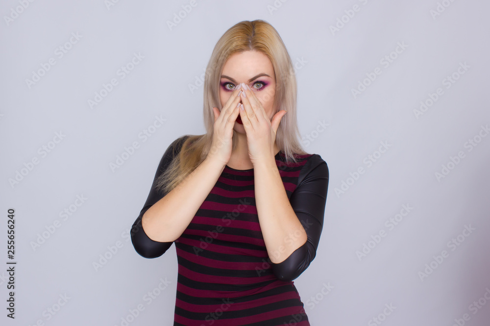 Blonde woman in red and black dress Blonde woman in red and black dress