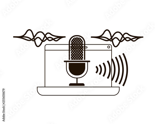laptop with voice assistant icon