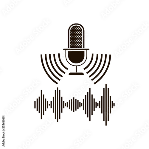 microphone with sound wave isolated icon