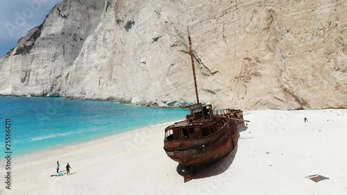 Aerial view Navagio Beach known as Smugglers Cove, Zakynthos, Greece