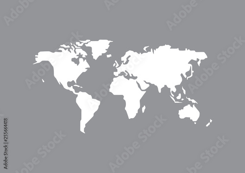 World map white isolated on gray background
