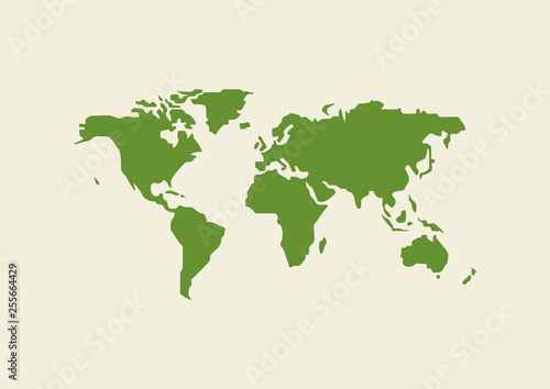 World map green isolated on white background